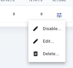 Cross connection row action menu showing Disable, Edit, and Delete commands