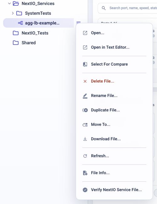 File Explorer file row with the context menu open beside agg-lb-example.nio